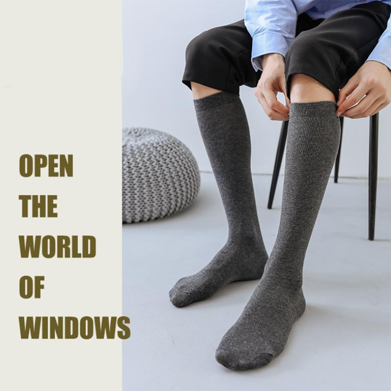 

New Casual Solid Color Men Socks Deodorant Breathable Cycling Hiking Skateboard Man Sock Long Boot Business Socks Winter Autumn, Black