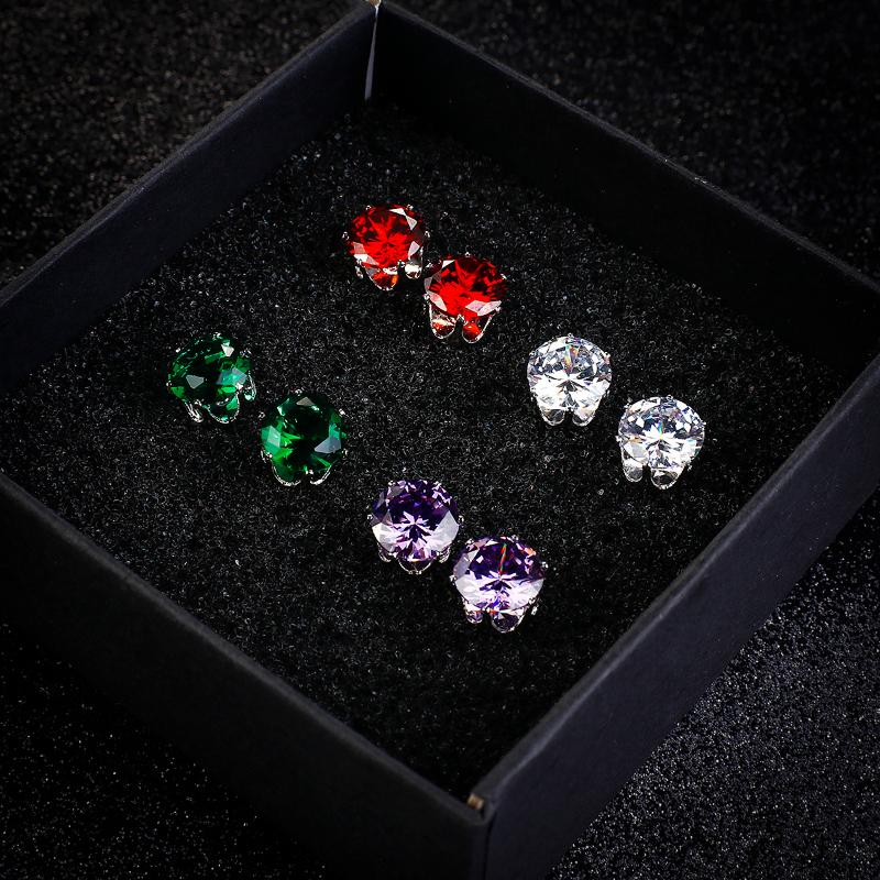 

Stud AMORCOME 2021 Fashion Round Earrings For Women Girls CZ Zircon Crystal Ear Piercing Studs Party Jewelry Brincos Gift
