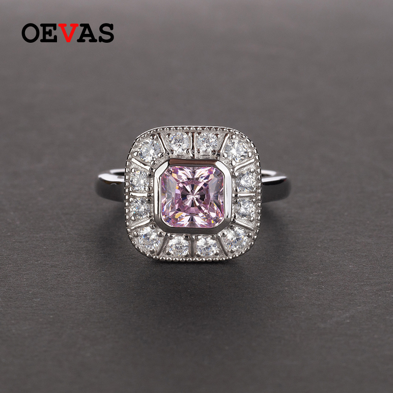 

OEVAS Solid 925 Sterling Silver High Carbon Diamond Wedding Rings Top Quality Square Created Moissanite Party Fine Jewelry Gift