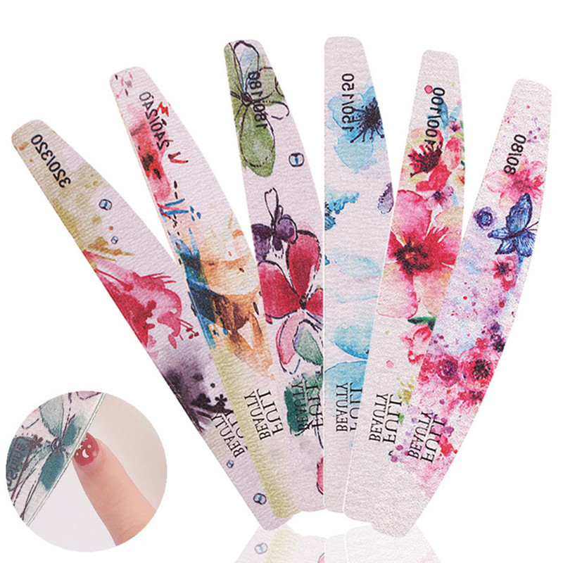Printed Nail File Nail Buffer Block Half Moon Shaped Grinding Polishing Sanding Buffing Pedicure Nail Art Manicure Tools Lima De Uñas-image-584901667