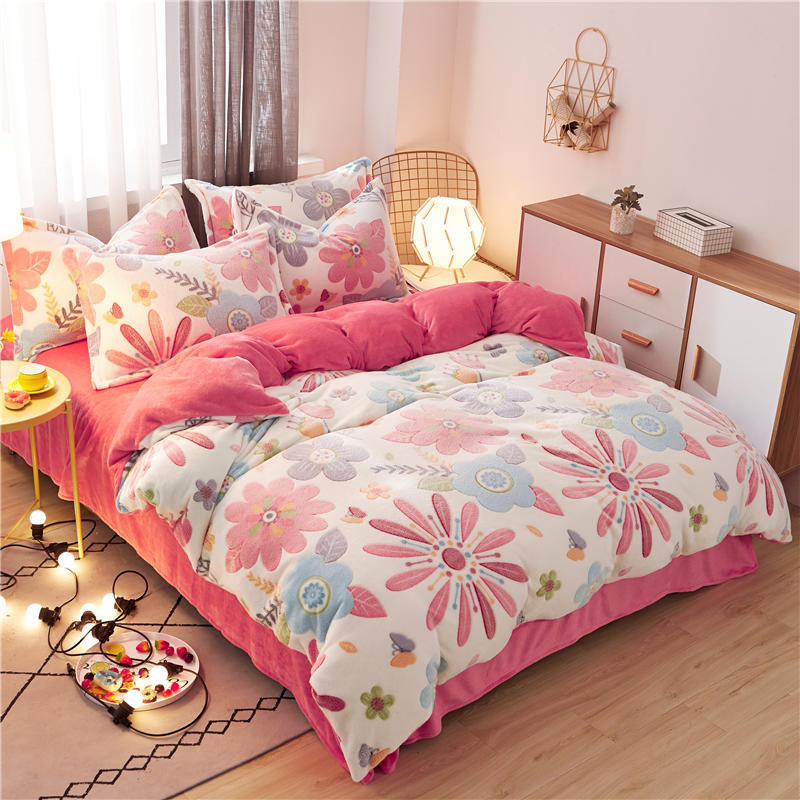 

Autumn Winter Warm Fleece Bedding Set 3/4pcs Flannel Duvet Cover Sheets Pillowcase Stereoscopic Flower Quilt Cover Home Textile, Weiyana