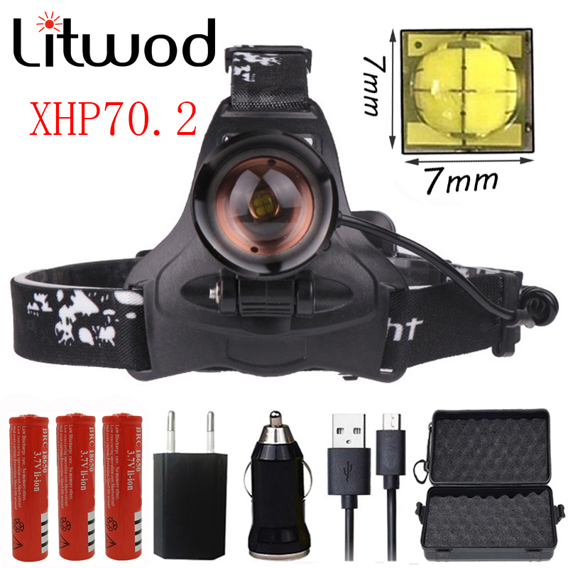

Litwod Z402608 Led headlamp chip XHP70.2 Headlight 40000lum powerful Hunting zoom Head light head lamp torch Lantern