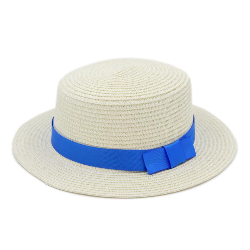 

Mistdawn Ladies Women's Straw Boater Cap Sailor Bowler Summer Beach Sun Pork Pie Hat Blue Ribbon, Black