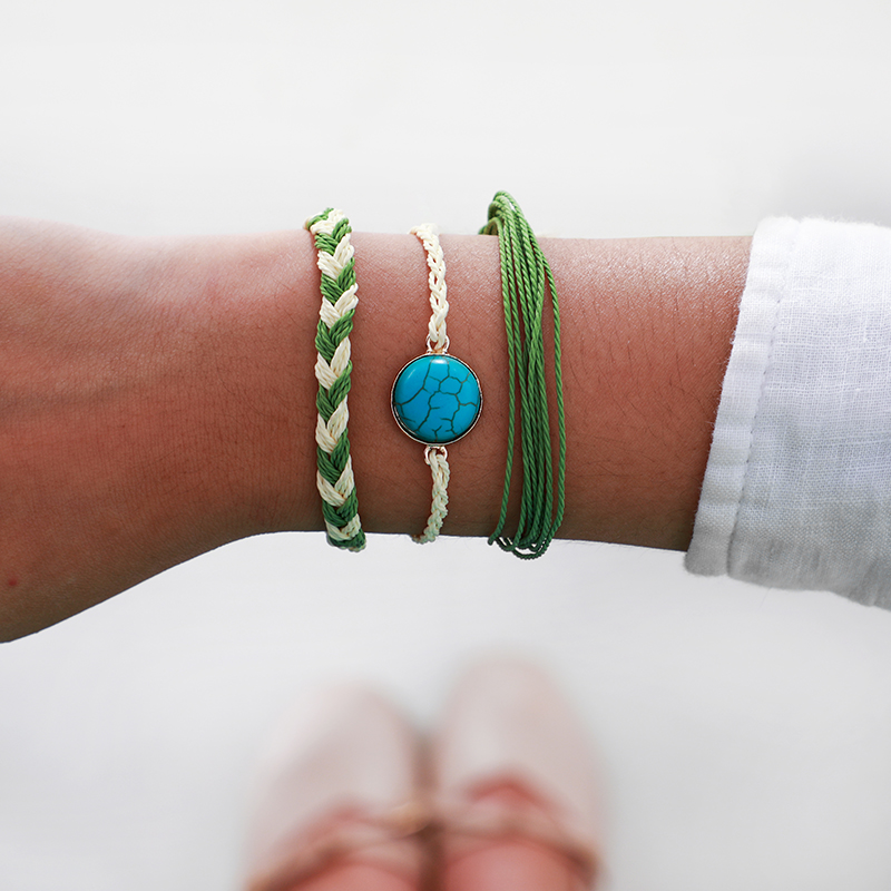 

3Pcs/set Handmade Multilayer Rope Bracelets for Women Trendy Stone bead Light yellow Green Rope Bracelet 8325