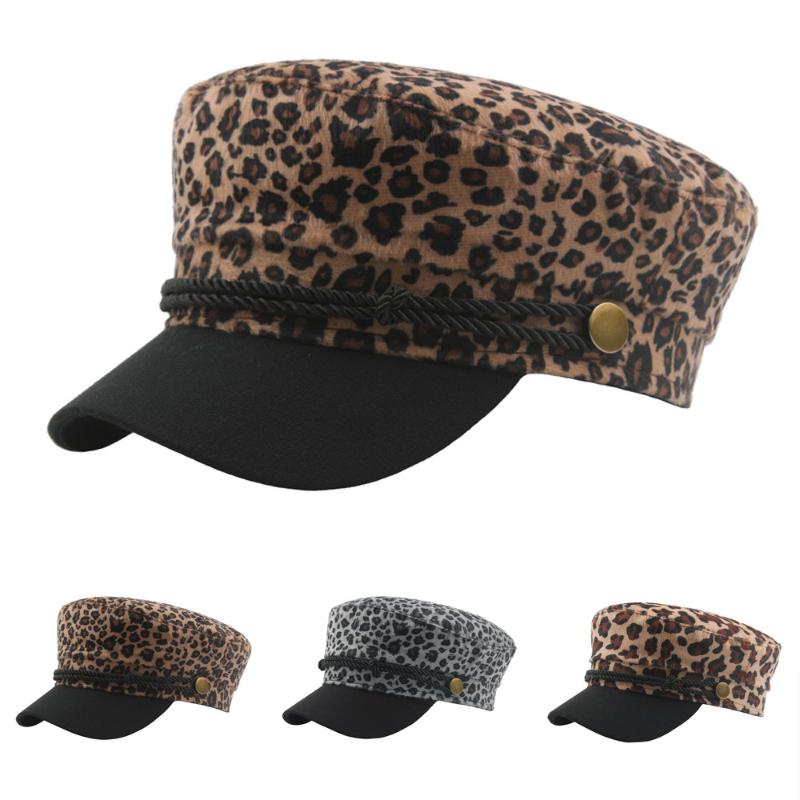 

1Pc Women's Leopard Print Vintage Beret Hat Casual Retro Flat Top Navy Cap Winter Autumn Warmer Fashionable Berets Hat Caps, Kh