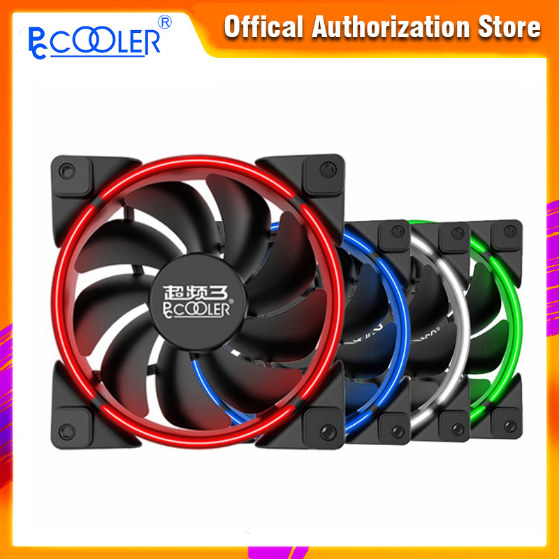 

PCCOOLER 12cm Computer case cooling PWM fan LED HALO fan Quiet 120mm LED Red Blue Green White Light Guide ring Chassis mute