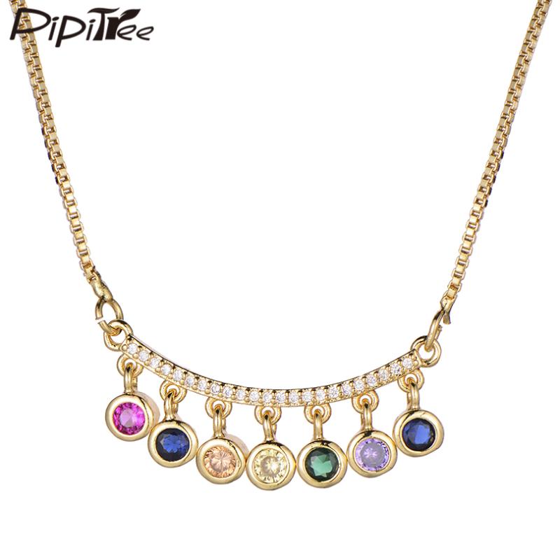 

Chokers Pipitree Gorgeous Rainbow Color Birthstone Necklace For Evening Dress Party Wedding Cubic Zirconia Choker Women Jewelry