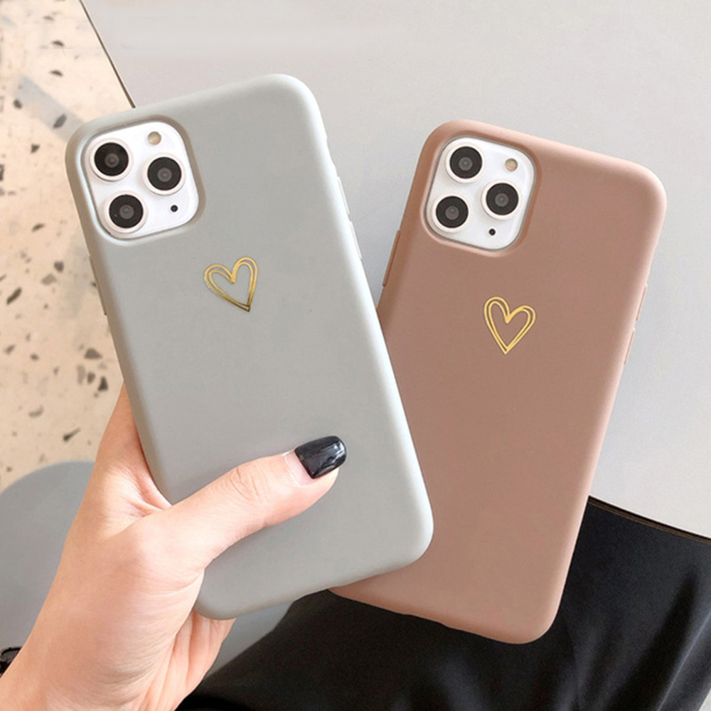 

Plating Heart Phone Case For iPhone 11 Pro Max XR XS Max 8 Plus Candy Color Simple Soft Silicon TPU Back Cover, Grey