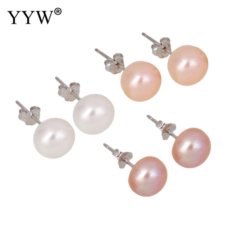 

Free Shipping High Quality 9-9.5mm Natural Pink/Purple/White Pearl Earrings Simple Jewelry For Women Party Wedding Earrings Sets