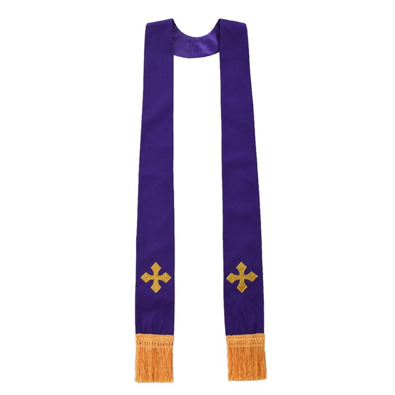 

1pc Purple Priest Communion Confessional Stole Cross Embroidered Stole Clergy