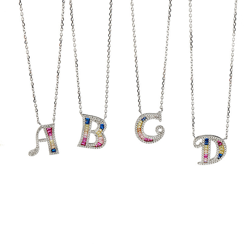 

925 sterling silver necklaces for women,letter pendant necklace name initial,Alphabet Rainbow chain,colorful fine jewelry gifts