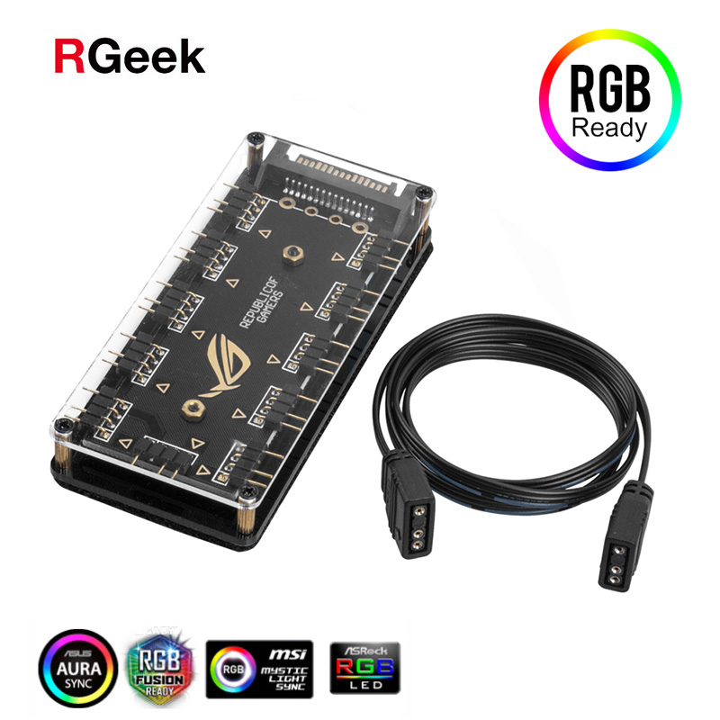 

RGEEK 5V 3-pin RGB 10 Hub Splitter SATA Power 3pin ARGB Adapter Extension Cable for ASUS AURA SYNC MSI ASRock RGB LED w/Case