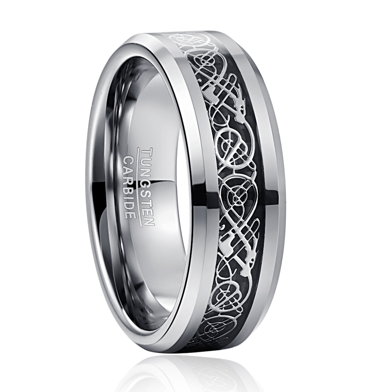 

Black Carbon Fiber Black Dragon Tungsten Steel Ring Comfort Fit Full Size 7-12 Engagement Party Female Jewelry