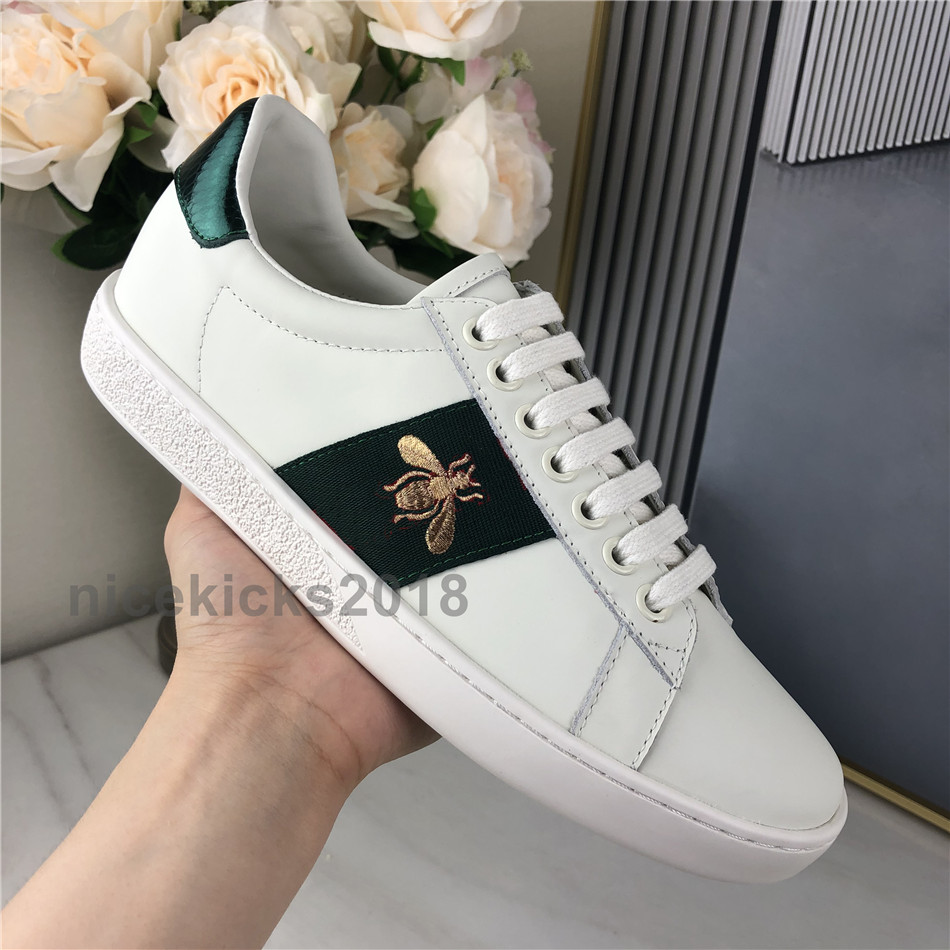 

New Scarpe Fashion Men Women Casual Shoes Italy Sneakers Shoes Leather Top Quality Green Red Bee Embroidered Black Tiger Des Chaussures, Snake green red