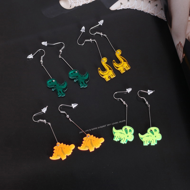 

Korean Fashion Cute Transparent Small Dinosaur Acrylic Earrings For Women Tyrannosaurus Casual Animal Drop Earrings E19116