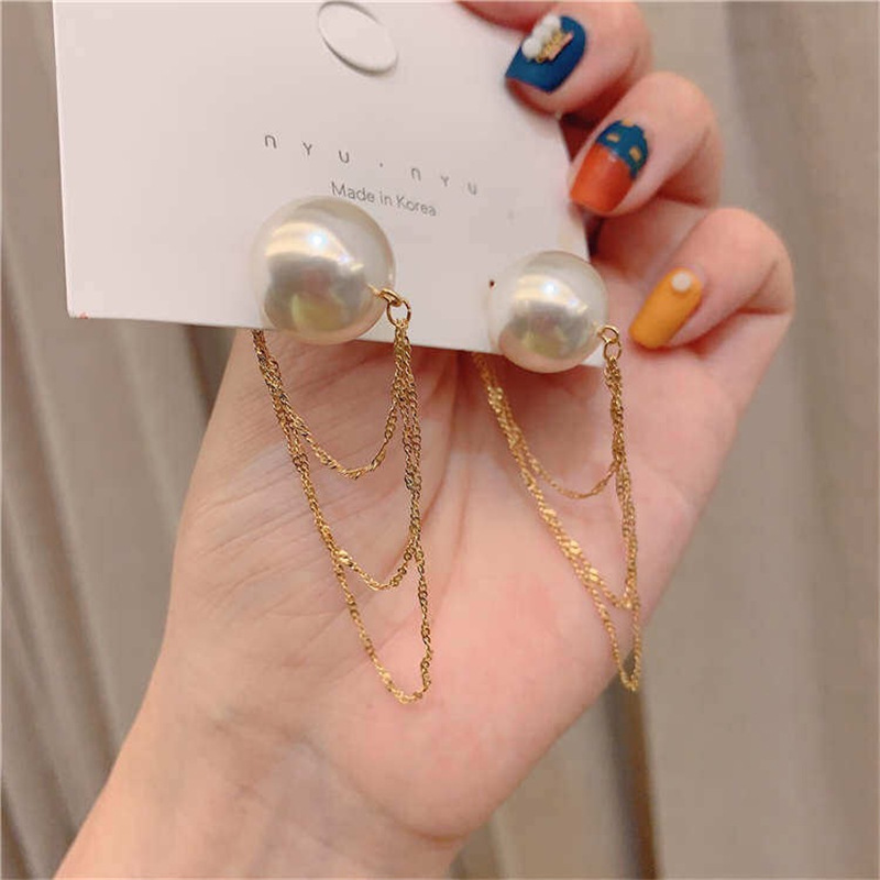 

Korean Imitation Pearl Tassel Earrings Women Elegant Jewelry 2020 New Classic Front And Back Earrings Fashion Bijoux Wholesale