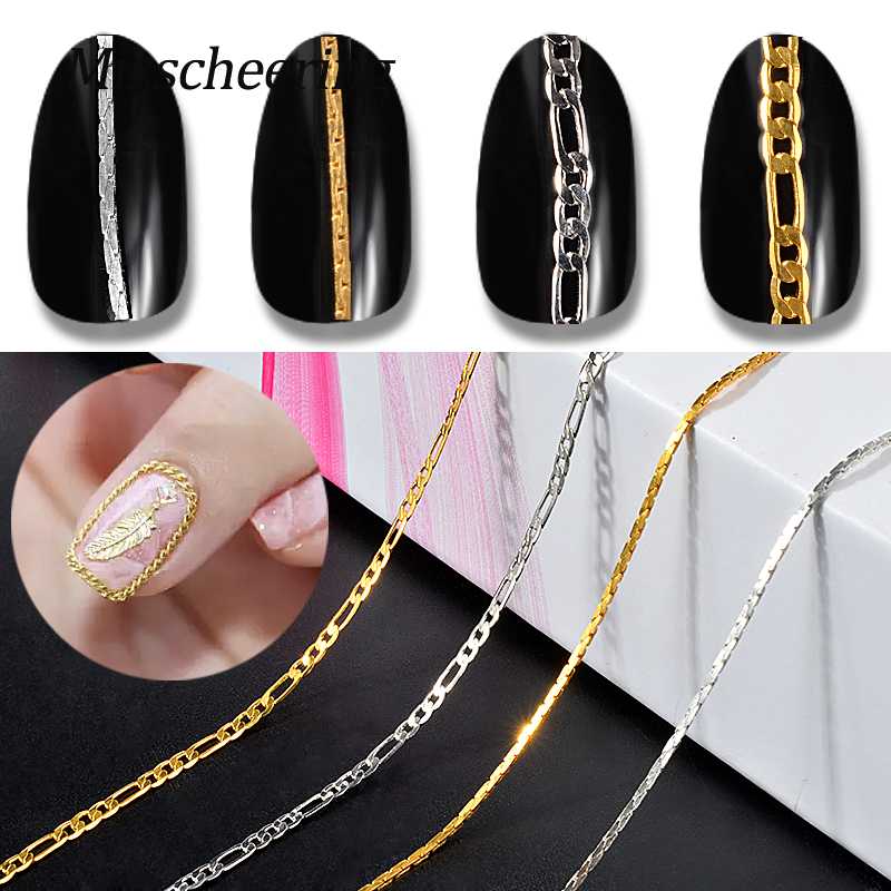 

50cm Metal Nail Art Chain Striping Jewelry Decoration Charm Gold Silver Hollow 3D DIY Design Line Accessories Manicure Tools