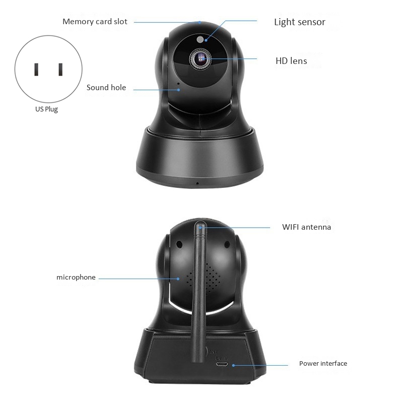 

Indoor Surveillance Camera 1080P ligent High-Definition Wifi Monitor with Night Vision, Motion Detection(US Plug, As pic