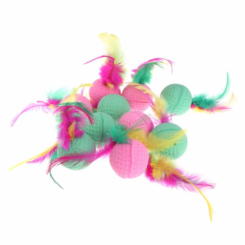 

10 Pcs Pet Toy Latex Balls Colorful Chew For Dogs Cats Puppy Kitten Soft Feather