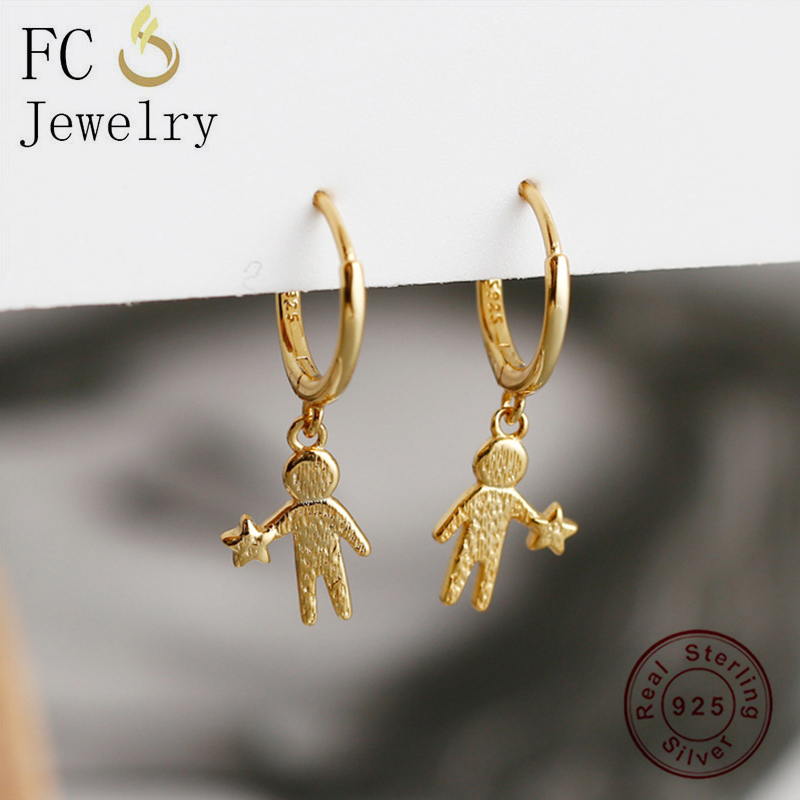 

FC Jewelry 925 Sterling Silver Gold Color Little Boy With Star In Hoop Earring For Women Ear Piercing Pendientes 8.9x23MM 2020