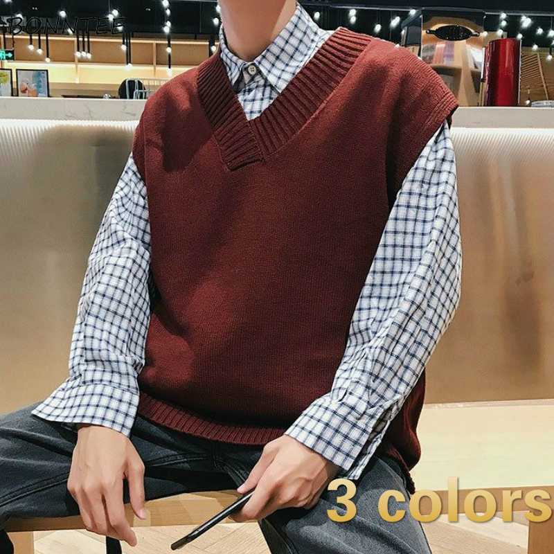 

PADEGAO Men' Plain Pijo Style Vest Sweater Street Wear for Daily Wear Sleeveless Clothing Sweaters with Vintage Chic PDG1819, Black