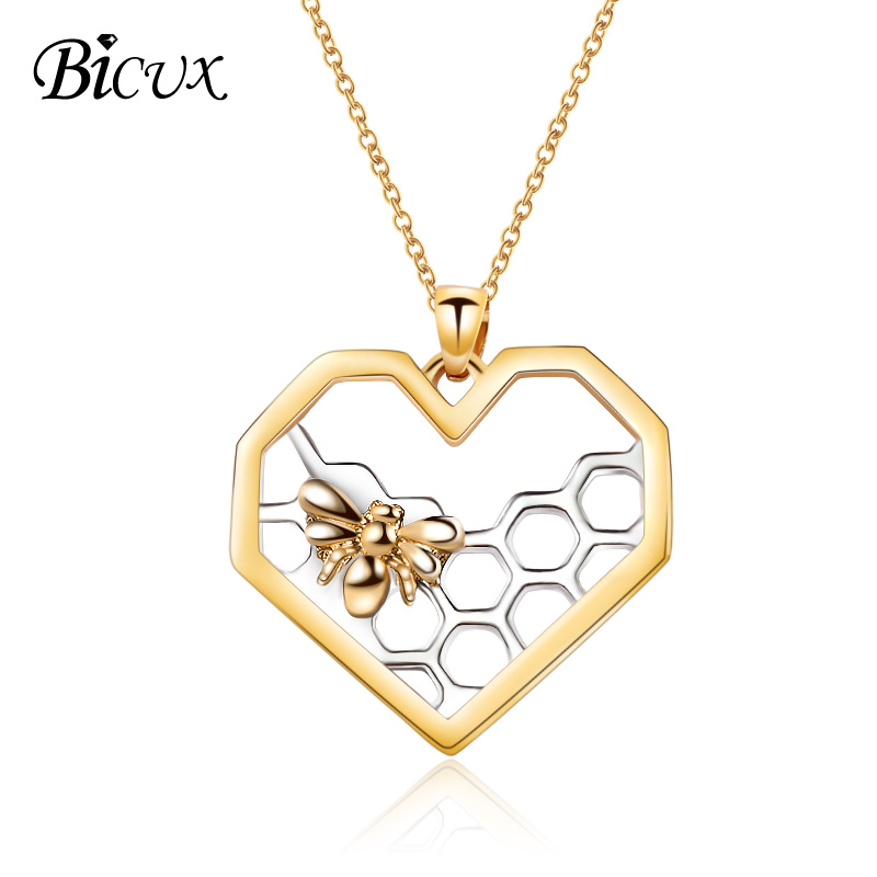 

BICUX Creative Fashion Romantic Heart Honeycomb Animal Pendant Necklaces for Women Man Gold Silver Color Metal Necklace Jewelry