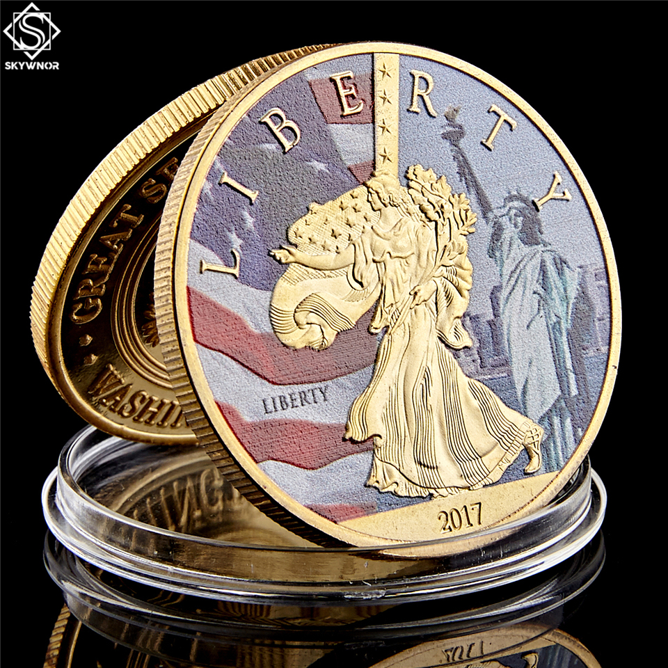 Souvenir Craft USA Statue Liberty Washington Dc Great Seal United States Gold Plated In God We Trust Commemorative Coin-image-583870280