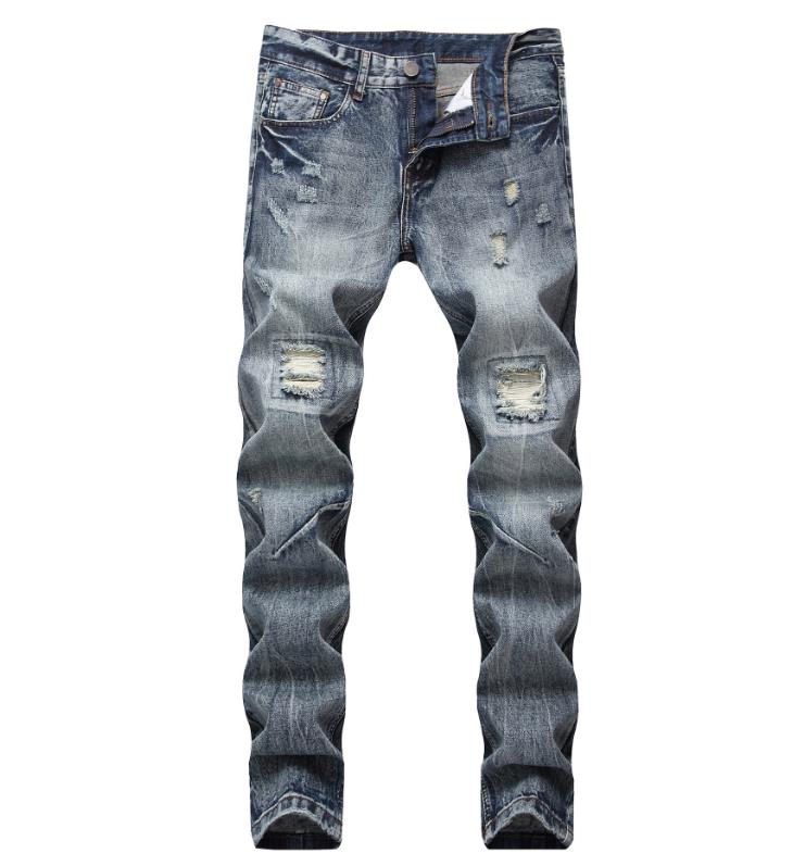 

Arrival Men's New Straight Jeans Ripped Holes Blue Fashion Washed Distressed Denim Big Hot Sale US Size 28-42
