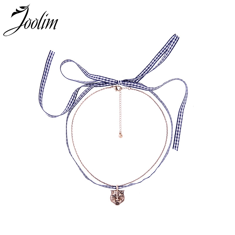 

JOOLIM Plaid Ribbon Choker Tiger Pendant Choker Necklace Collar Necklace