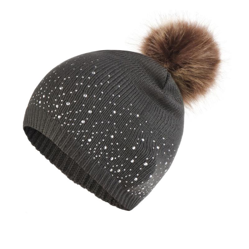 

Women Plush Ball Gifts Rhinestone Studded Elastic Warm Windproof Autumn Winter Knitted Hat Fashion Soft Daily Casual Hemming