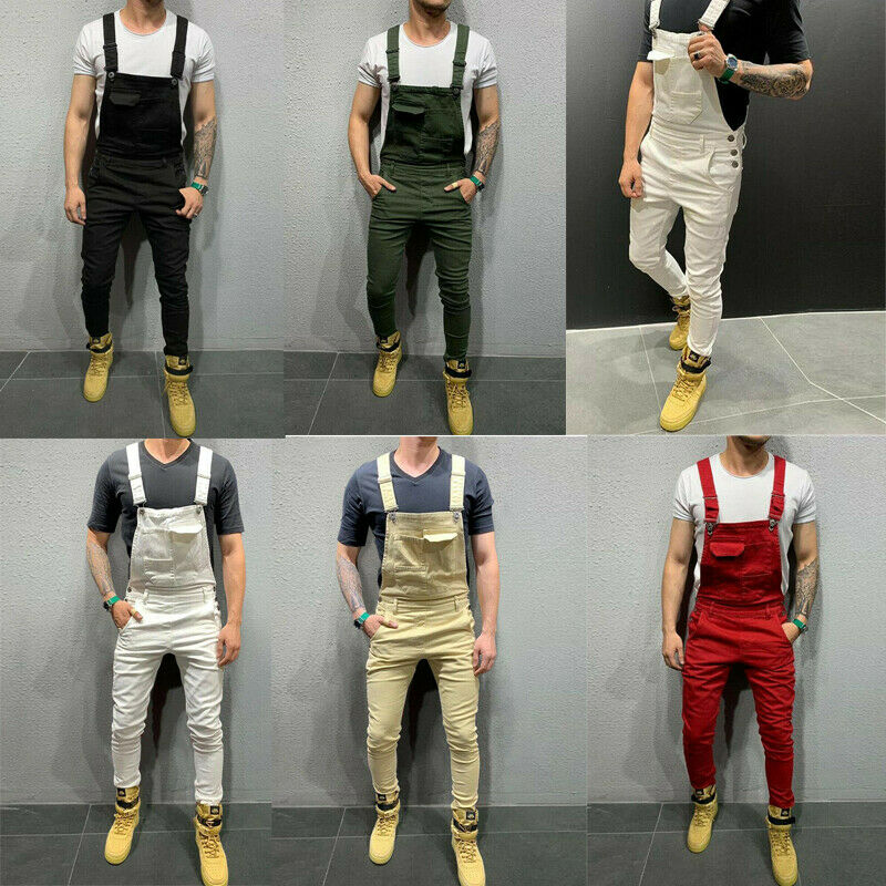

Fashion Men Overalls Jumpsuit Sleeveless Long Trousers Slim Fit Pants Skinny Jeans Causa Male Pockets Suits Clothesl, Black