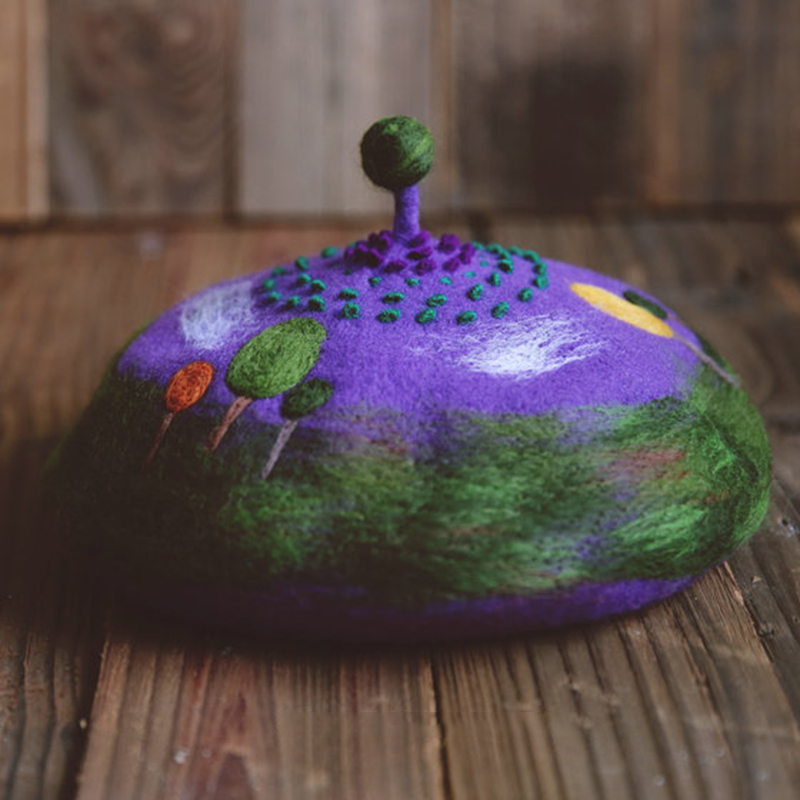 

manual retro original wool hat lovely girl berets painting pattern multi color autumn and winter new style creative berets BLM61, Blue