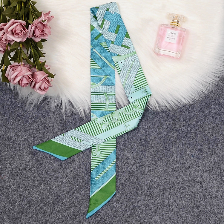 

2020 New Fashion Head Scarf Foulard Fan Floral Scarf For Women Silk Bag Becoration Scarves Silk Tie