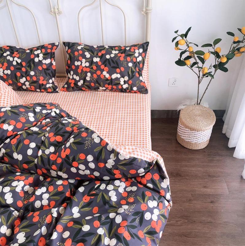 

Cute cartoon loquat bedding set teen kid, full queen cotton single double home textile bed sheet pillow case duvet cover, Picture color