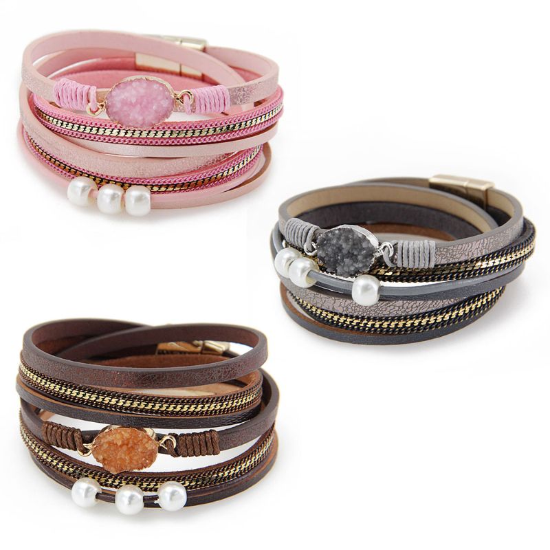 

Vintage Leather Wrap Around Bracelet Multi Rope Boho Bracelets for Women Men Jewelry