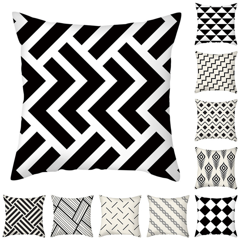 

Fuwatacchi Black and White Geometric Cushion Blue Pillow Cover For Home Sofa Decorative Pillowcases Polyester Throw Pillows Case, Pc10892