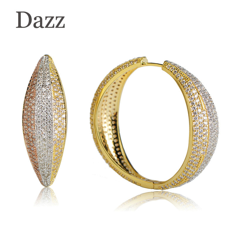 

Dazz Big Earrings For Women Three Tone Color Ear Drops Copper Material CZ Stone Micro Pave Setting Ladies Earring Jewelry