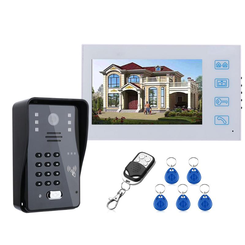 

7inch Video Door Phone Intercom Doorbell With RFID Password IR-CUT 1000TV Line Camera Wireless Remote Access Control System