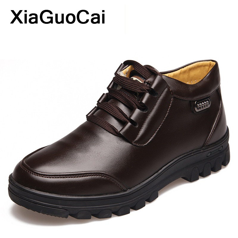

2020 Men Shoes High Top Winter Warm Man Ankle Boots With Fur Male Boot Cotton Plush Footwear Genuine Leather Snow Botas, Brown