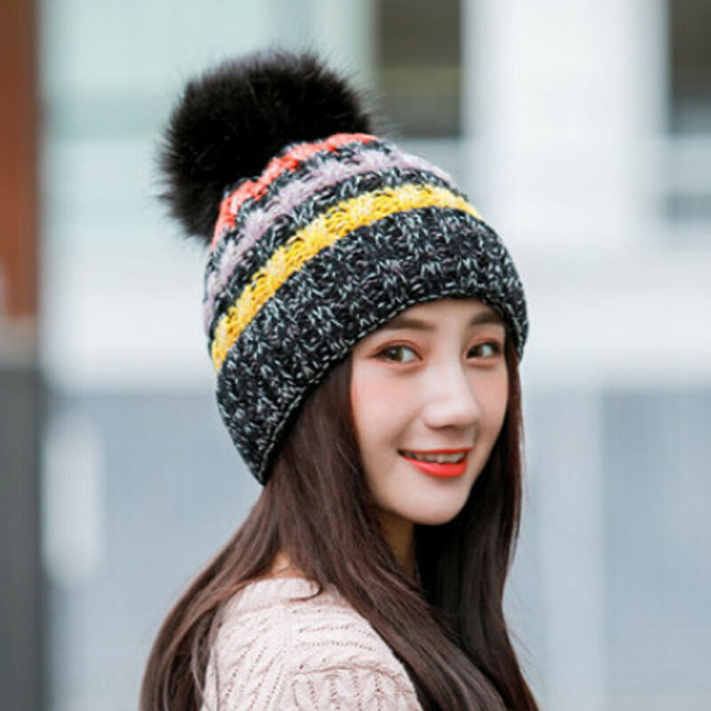 

Autumn Winter Wool Knit Warm Hat Women Warm Article Spell Color Ski Beanie Cap