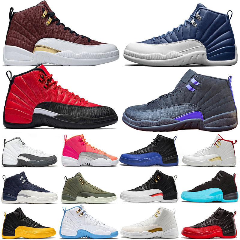 

New Style Indigo DARK CONCOR 12 12s Basketball shoes REVERSE FLU GAME Taxi Hot Punch University Gold Mens Trainers Sports zapatos Sneakers, Bulls