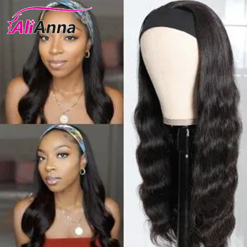 

Body Wave Headband Wig Machine Made Human Hair Wig No GLUE Headband Remy Scarf For Black Woman