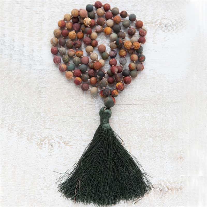 

Long Tassel Necklaces For Women Men Picasso J-asper Mala Necklace 108 Mala Beads Knotted Necklace Boho Jewelry Gift For Men
