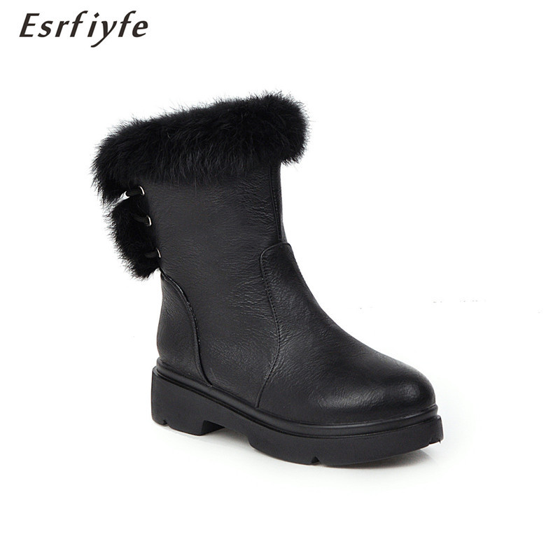 

ESRFIYFE 2020 New Winter Plush Fur Warm Woman Ankle Boots Snow Boots Lace-up Casual Shoes Woman Thick Heels Platform Shoes, Beige