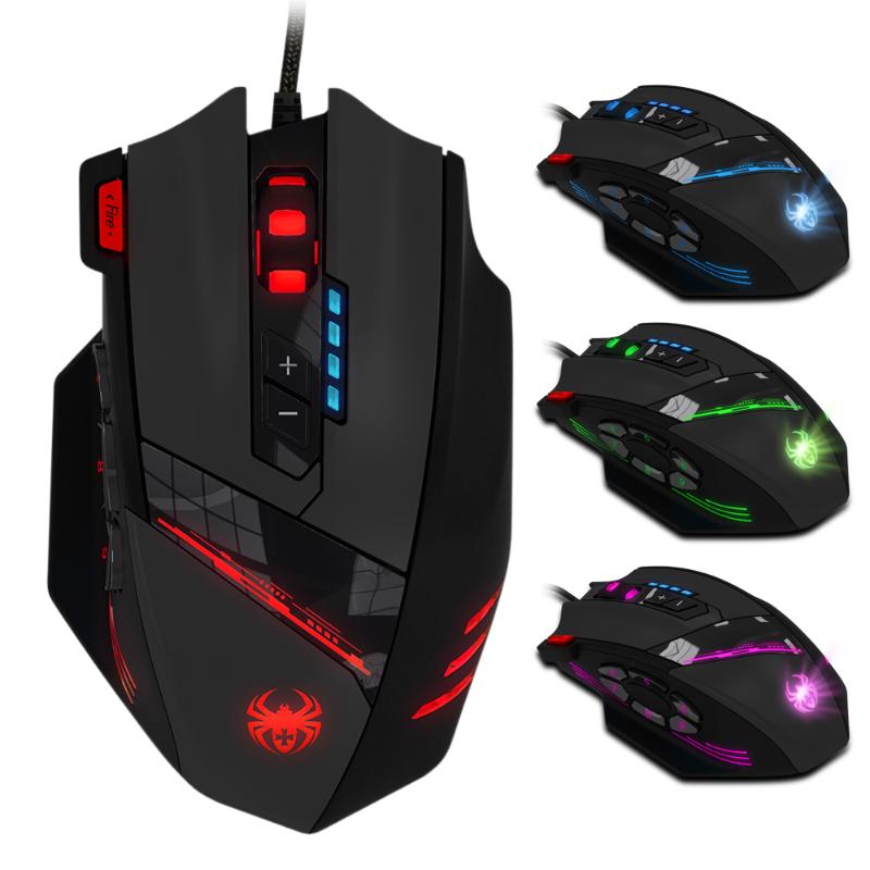 

ZELOTES Wired USB 4000 DPI A Optical Gaming Mouse 12 Programmable Buttons 4 Adjustable DPI 7 LED Lights for Computer Game Mice