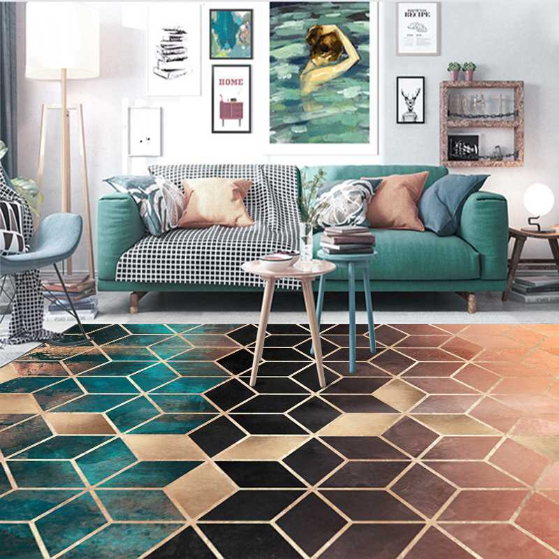 

Gradient Color Rhombus Printed European Style Carpet Soft Carpets For Living Room Kitchen Anti-slip Rug Floor Mat Doormat, As pic