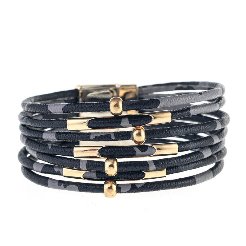 

Simple woven punk bracelet trend magnetic buckle bracelet fashion hot leather beads woven rope gift jewelry