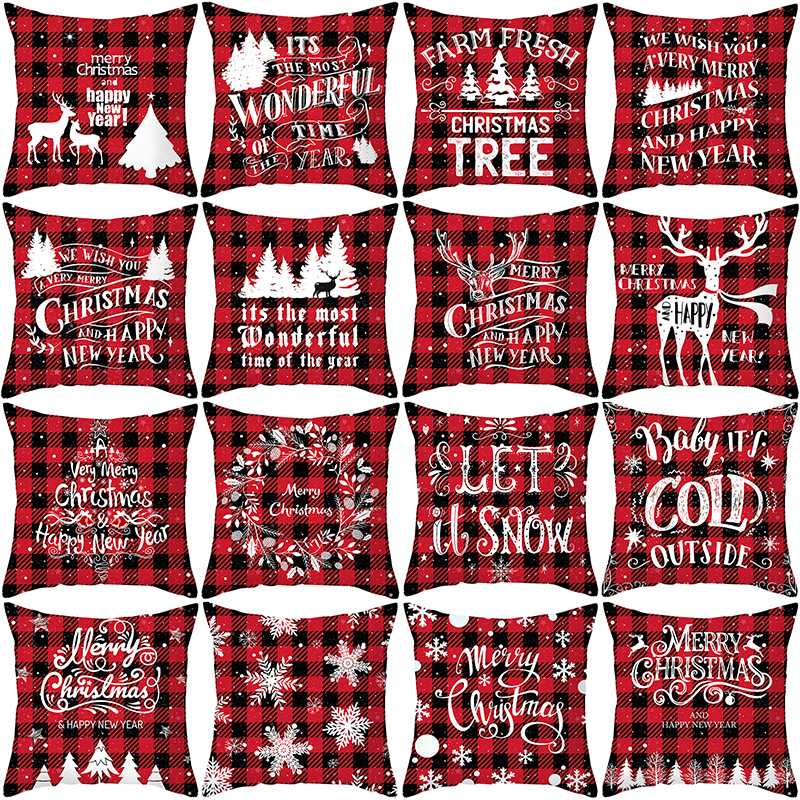 

2020 New Style Red Plaid Christmas Pillow Covers Peach Skin Sofa Cushion Covers Office Pillow Case Cross Border, Tpr302 11