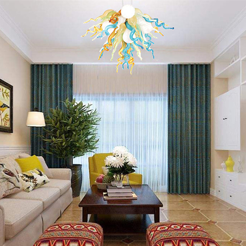 

crystal chandelier lighting blown glass pendant light LED G9 lamparas multi colored 28 inches modern wide lamp for bedroom home decoration