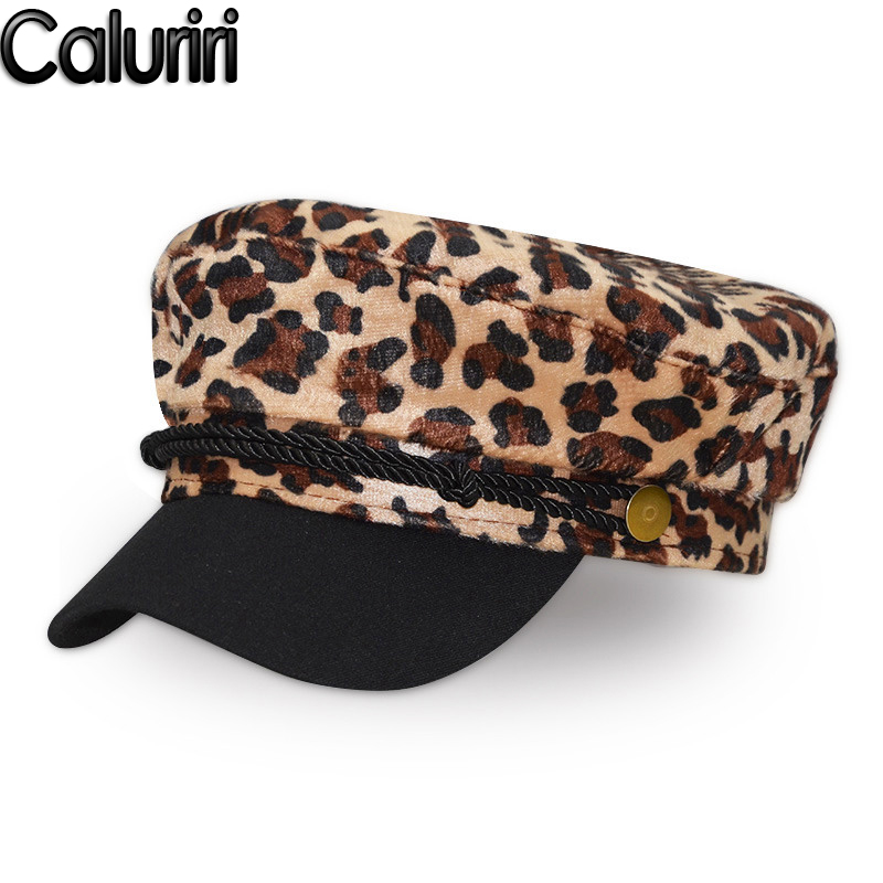 

Caluriri Vintage Artificial Wool Leopard Print Leisure Hat Flat Top Winter Hat Ladies Casual Beret Cap Fashion Cap
